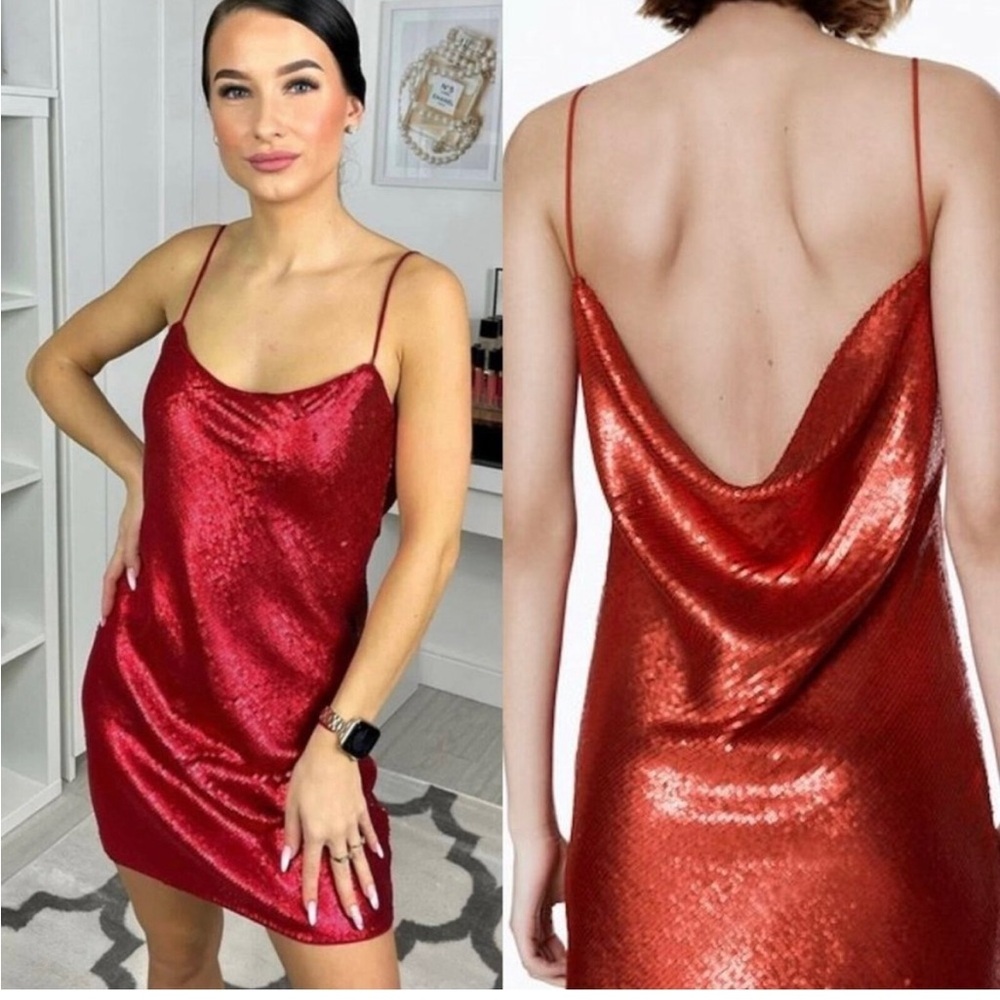 Zara Red Sequin Backless Dress